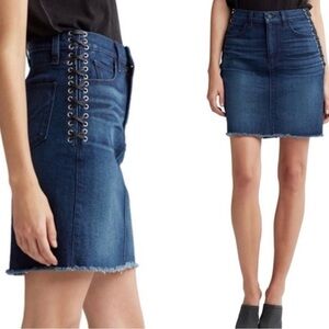 HUDSON Denim Lulu Jean Pencil Skirt Lace Up Side Raw Hem Size 25 Mini